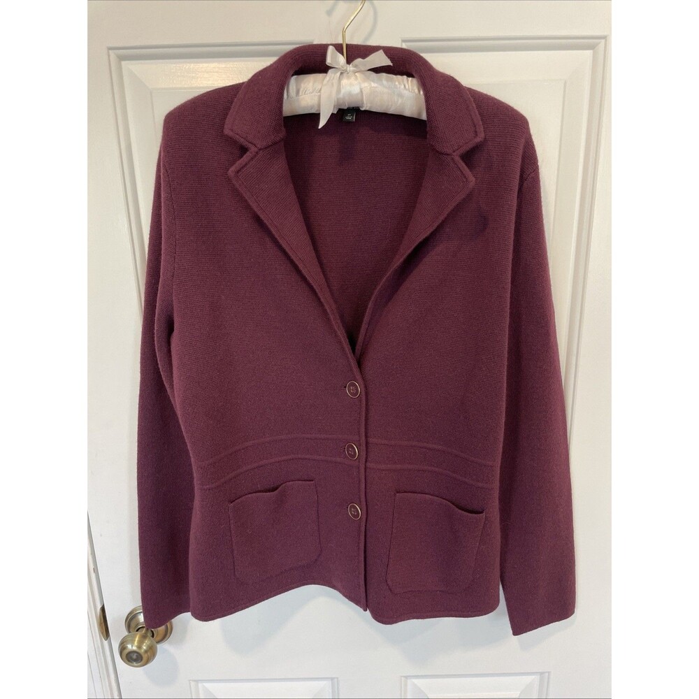 Talbots Pure Merino Wool Maroon Plum Button Up Cardigan Blazer Sweater Medium
